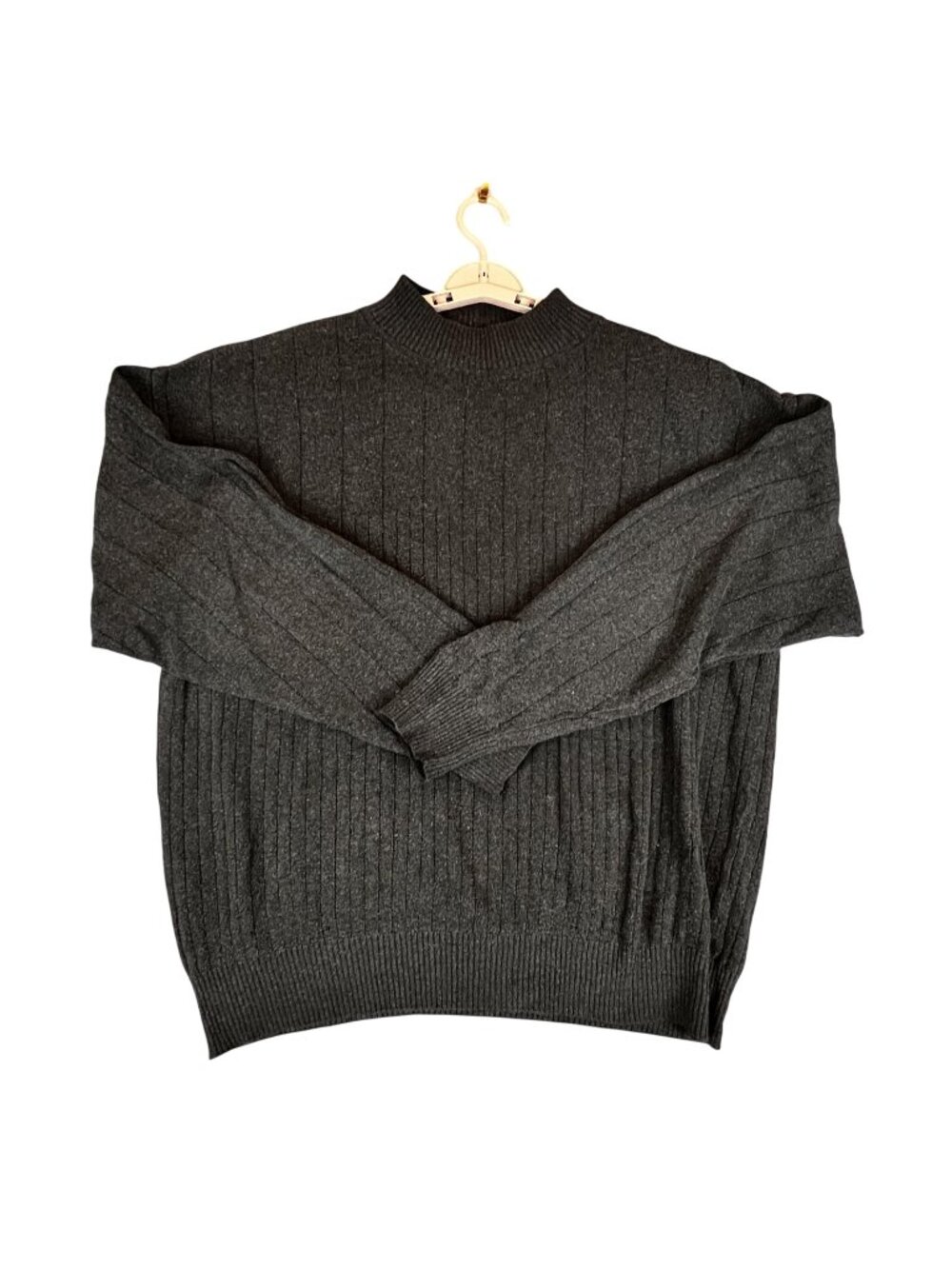 VTG Cambridge Classics Mens L Sweater Gray Mock Neck Wool Blend Ribbed Pullover